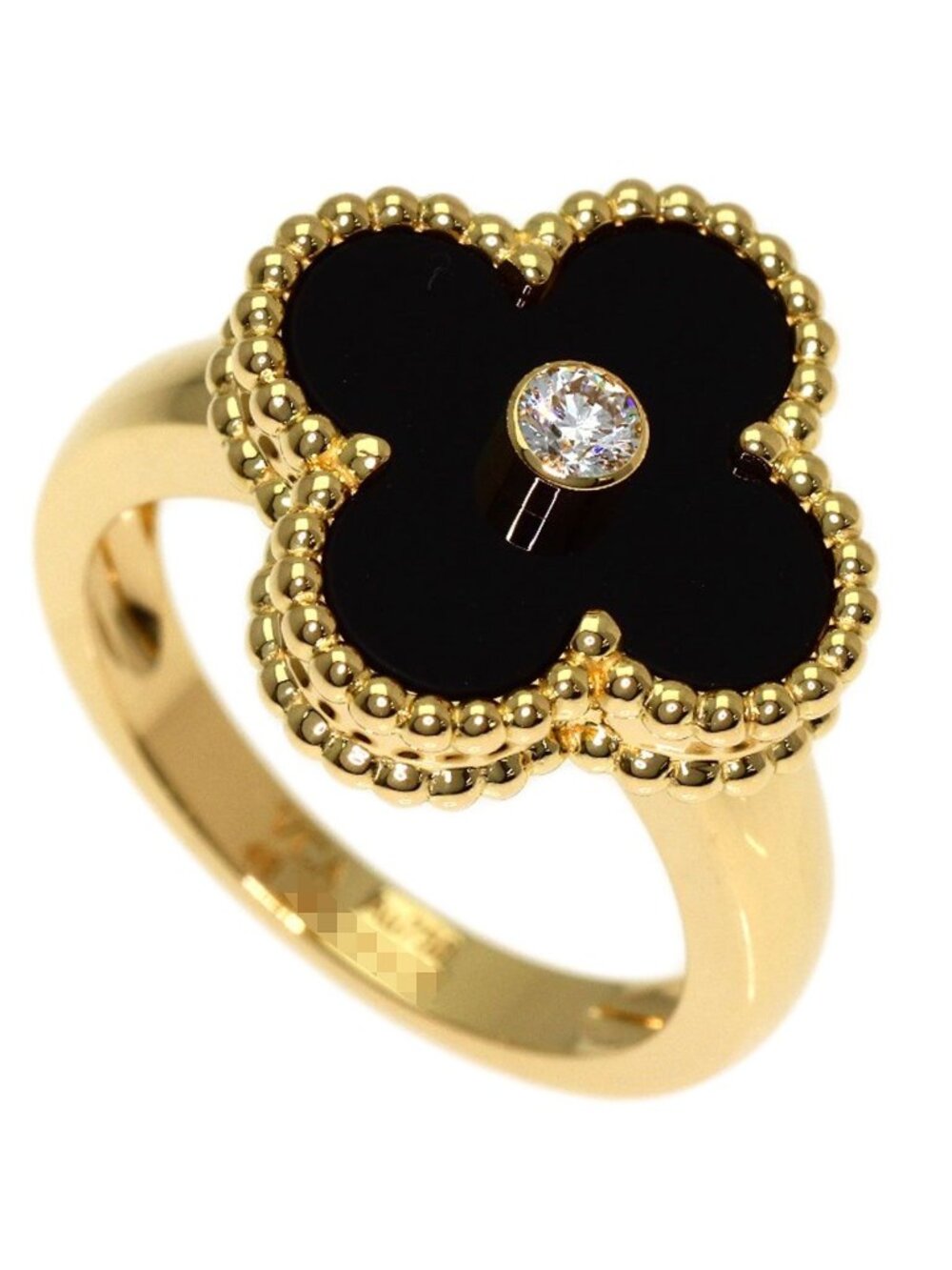 Van Cleef & Arpels Vintage Alhambra Onyx Diamond 48 Ring 18K Yellow Gold